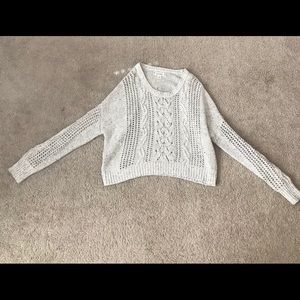 Grey/Beige Cropped Oversized Knit Pullover Sweater